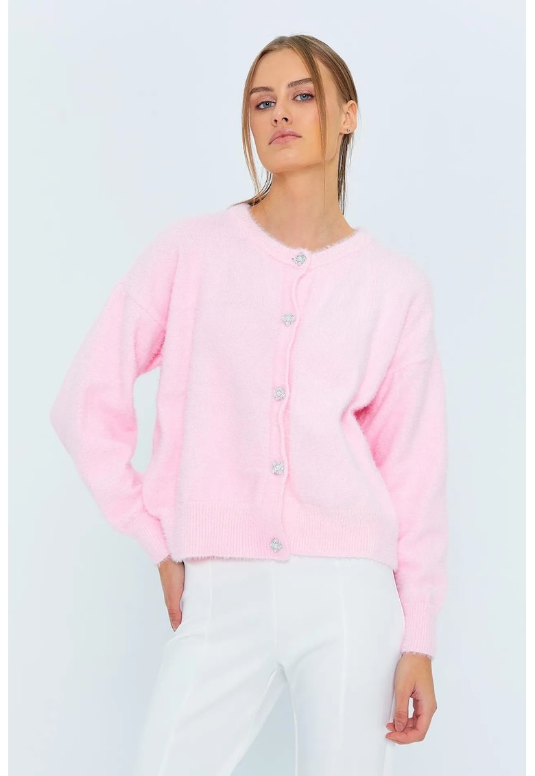 Cardigan - Texturat - Supradimensionat - Roz Pudrat - Tricot -