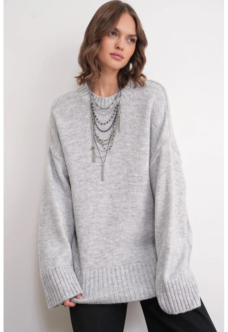 Pulover dama - supradimensionat - gri - textil -