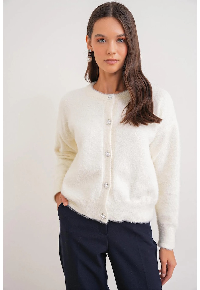 Cardigan dama - Supradimensionat - Alb natural - Tricot -