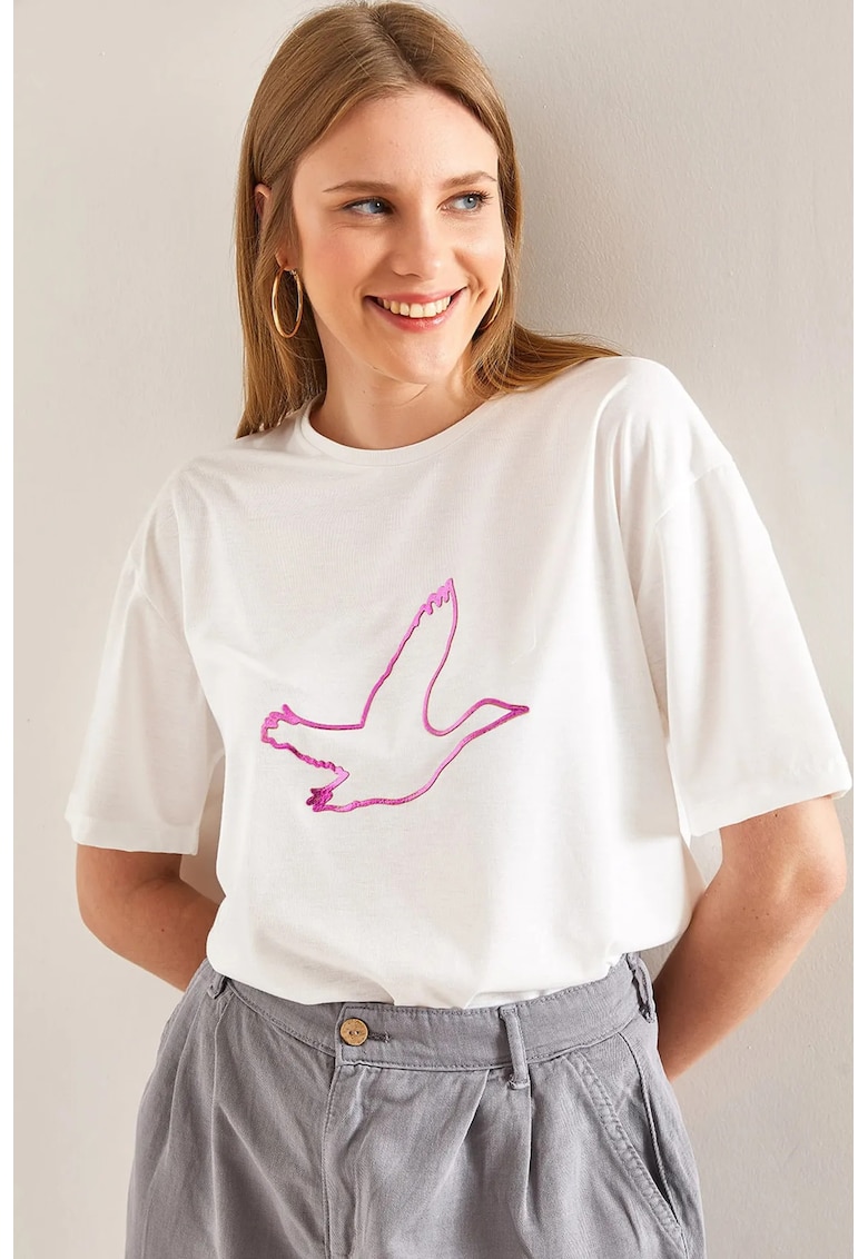 Tricou dama - maneca scurta - roz magenta - bumbac -