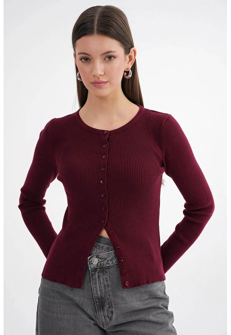 Cardigan tricotat - Slim fit - Nasturi - Visiniu