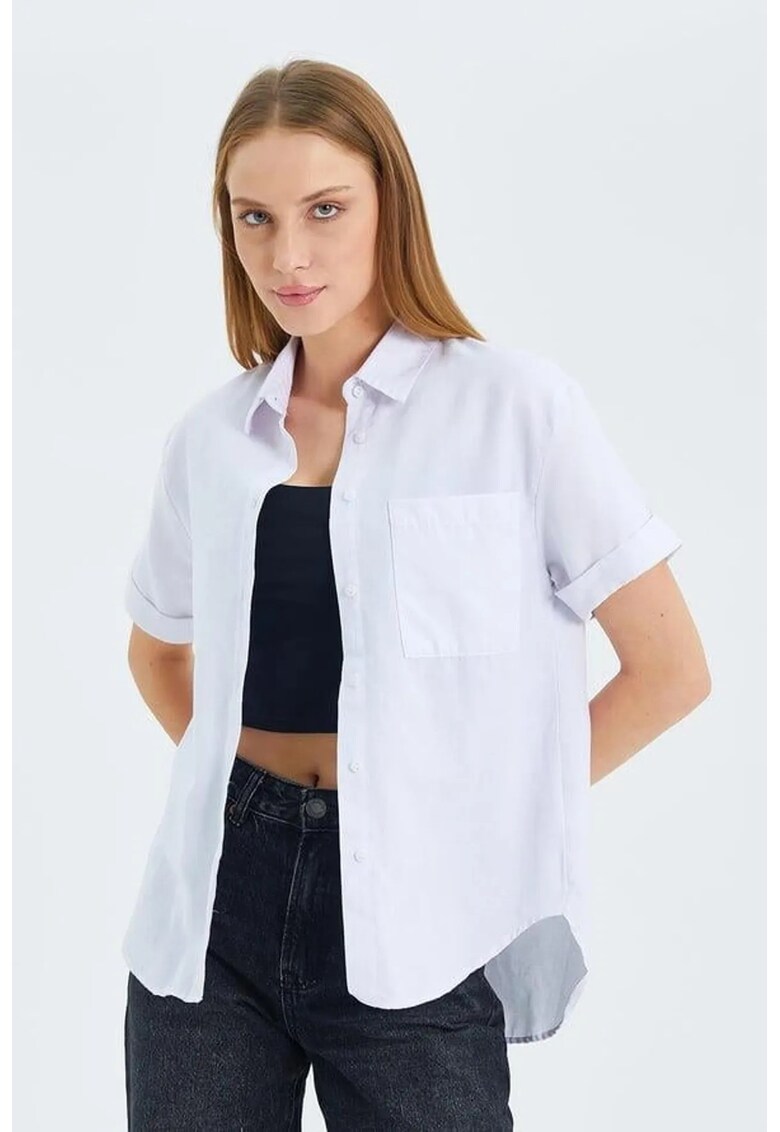 Camasa dama - camasa Slim Fit Poplin cu buzunar - alb - textil