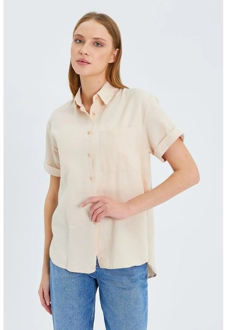 Camasa dama - din poplin slim fit - buzunar - Stone Natural - textil