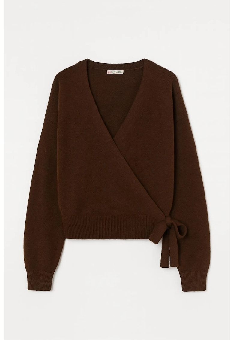 Cardigan - cu decolteu in V - maro - tricot -