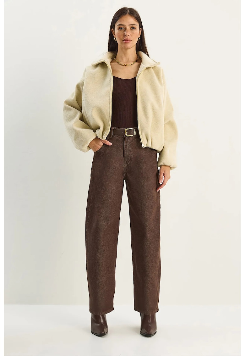 Pantaloni dama - High Waist Baggy - maro mocha - denim