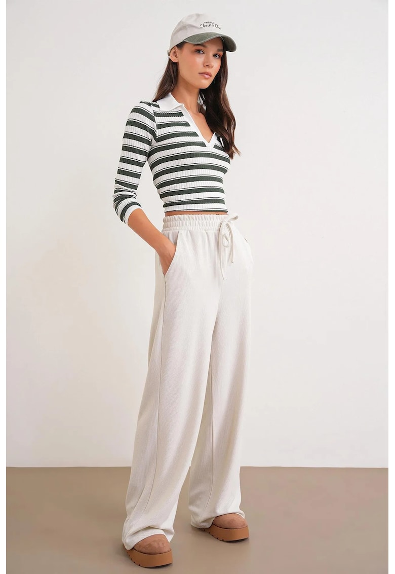 Pantaloni dama - Ribbed Straight Leg - Stone Natural - Textil