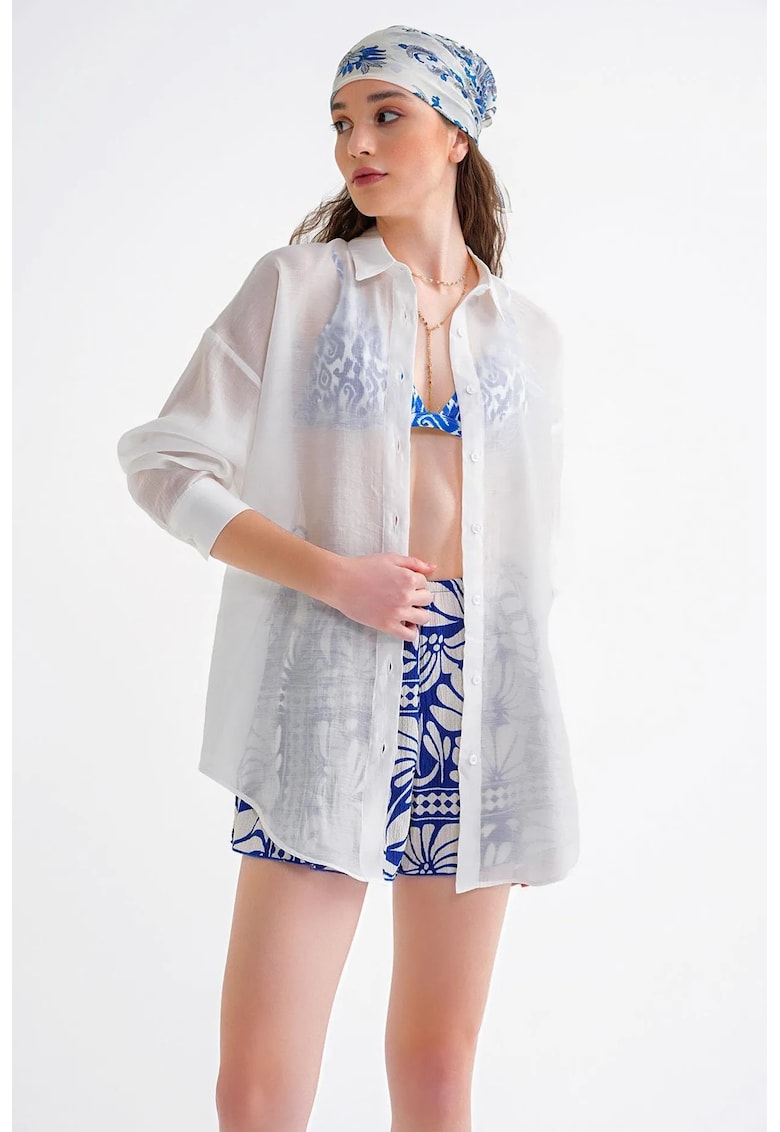 Camasa dama - camasa supradimensionata cu nasturi - alb - textil