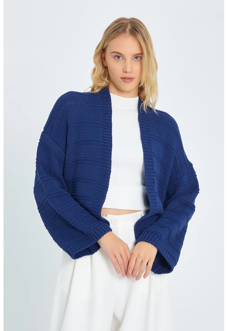 Cardigan tricotat - decolteu in V - nervuri - albastru marin -