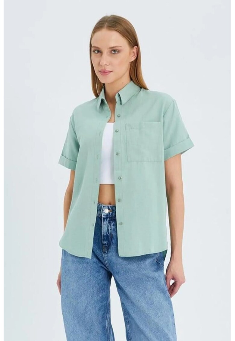 Camasa dama - camasa Poplin Slim Fit cu buzunar - verde salvie - textil