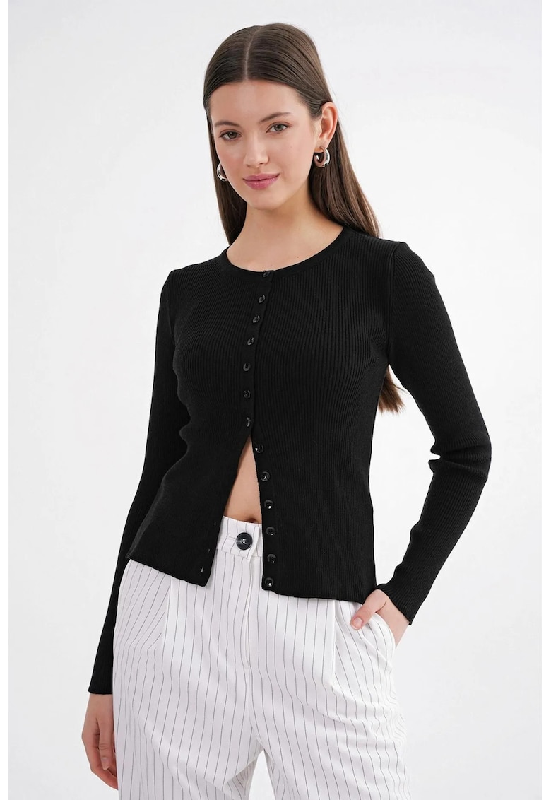 Cardigan tricotat - slim fit - negru - cu nasturi