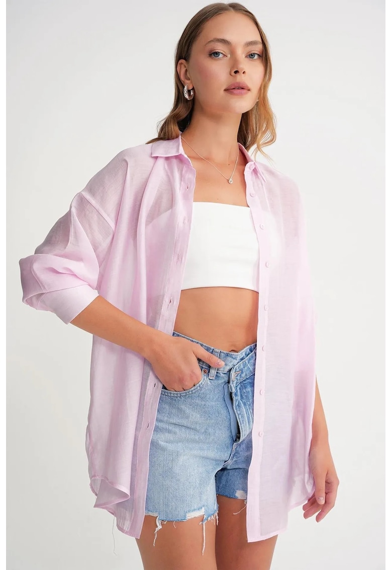 Camasa dama - supradimensionata - roz pudrat - textil
