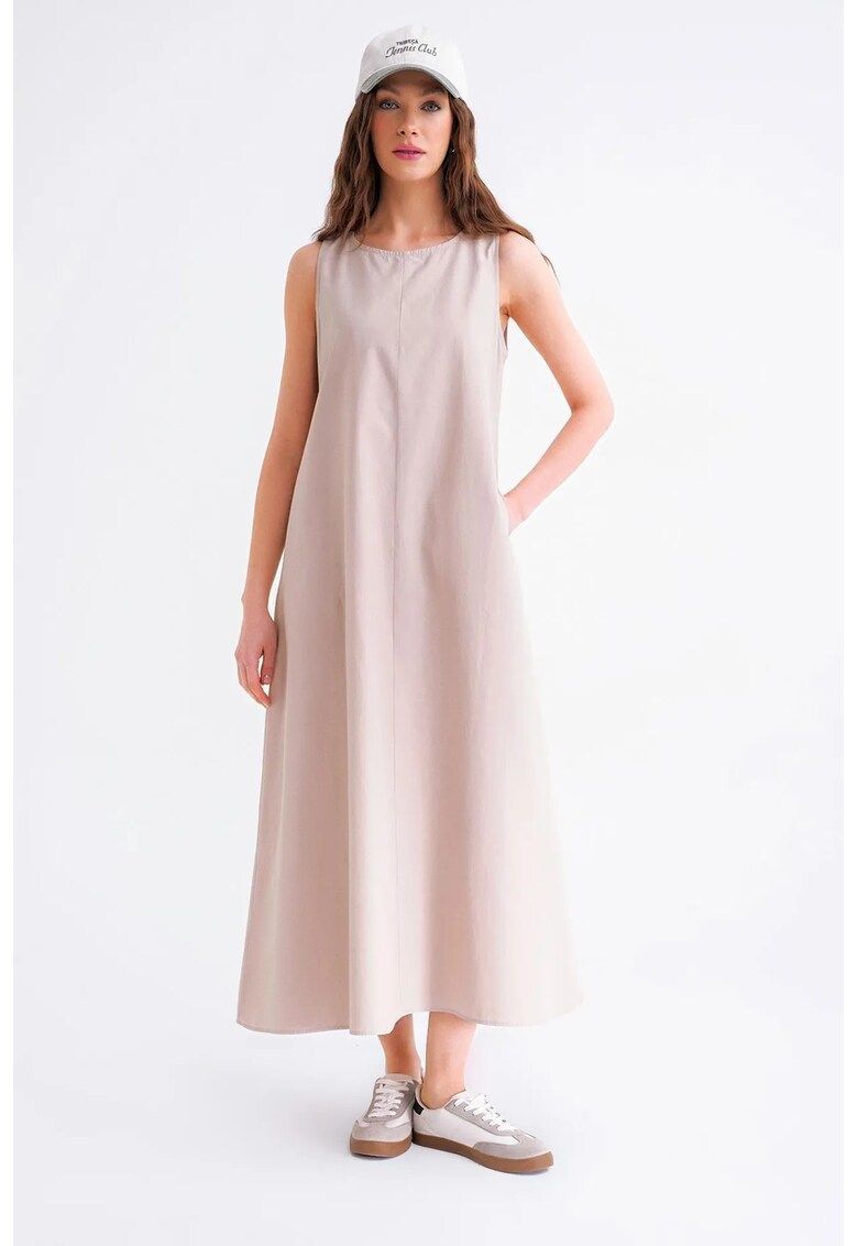 Rochie Maxi - Relaxed Fit - cu Buzunare - Stone Natural - Textil