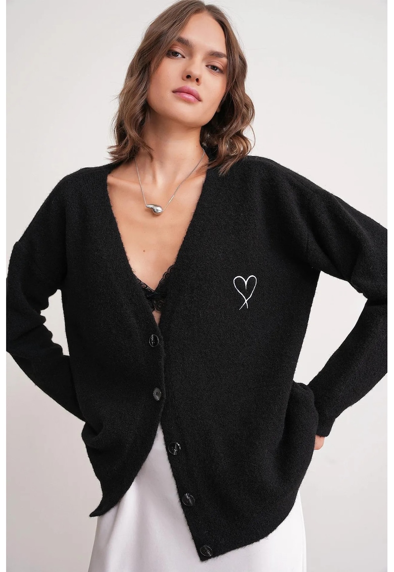 Cardigan dama - supradimensionat - negru - tricot -