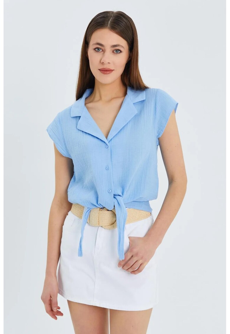 Camasa dama - camasa scurta - detaliu funda - albastru deschis - textil