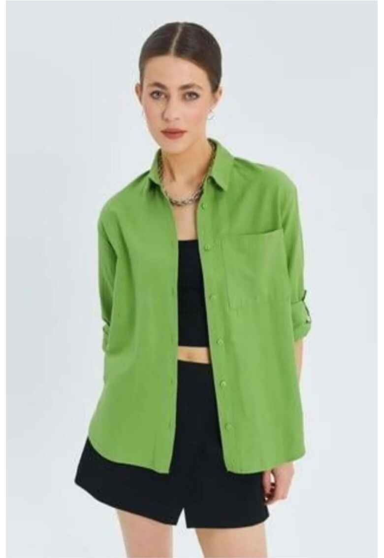 Camasa dama - camasa cu maneca lunga - buzunar - verde menta - textil