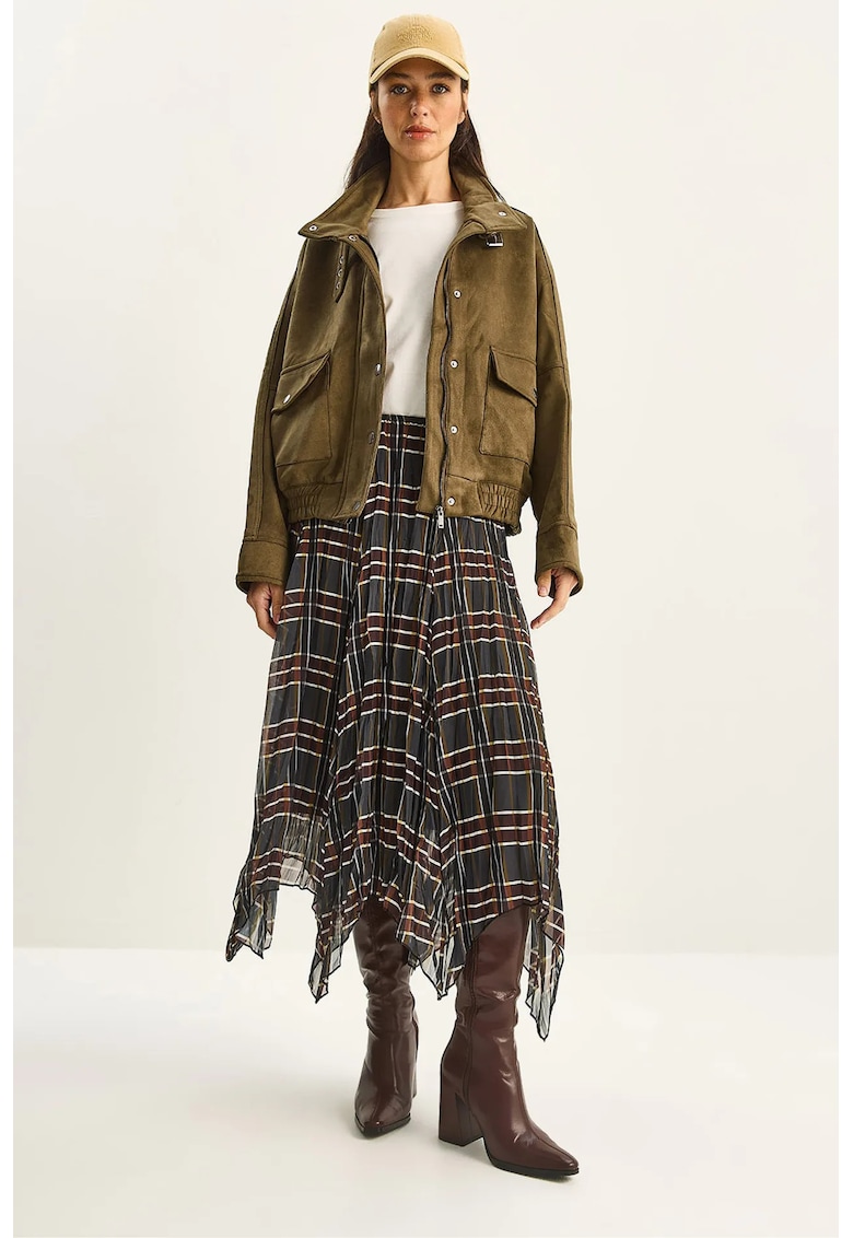 Fusta midi cu carouri - verde padure - Verde padure