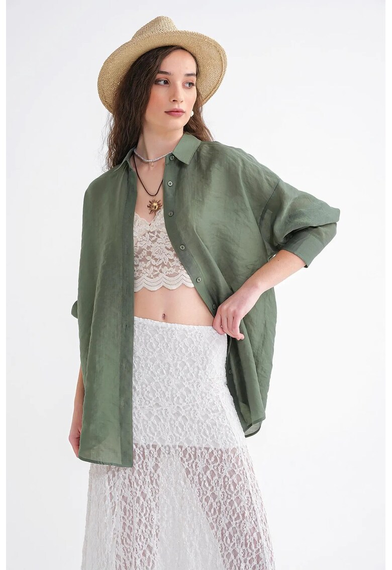 Camasa dama - camasa supradimensionata cu nasturi - verde kaki - textil