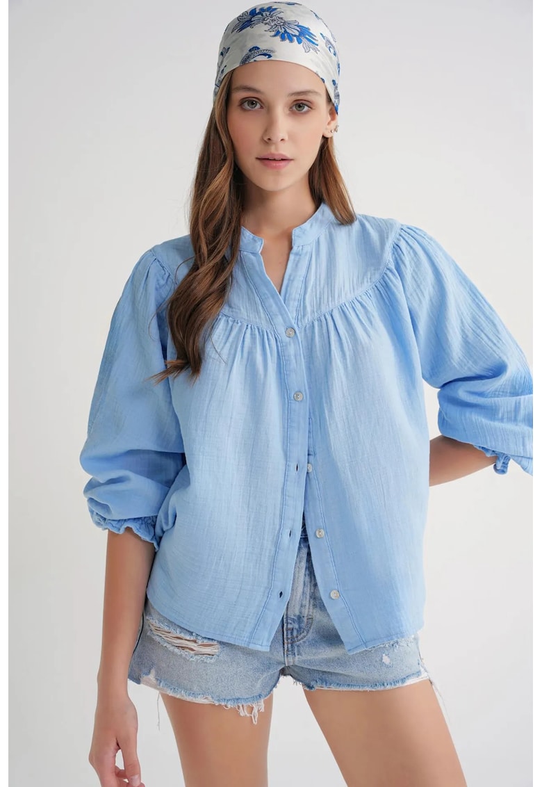 Camasa dama - camasa din amestec de in - albastru deschis - textil