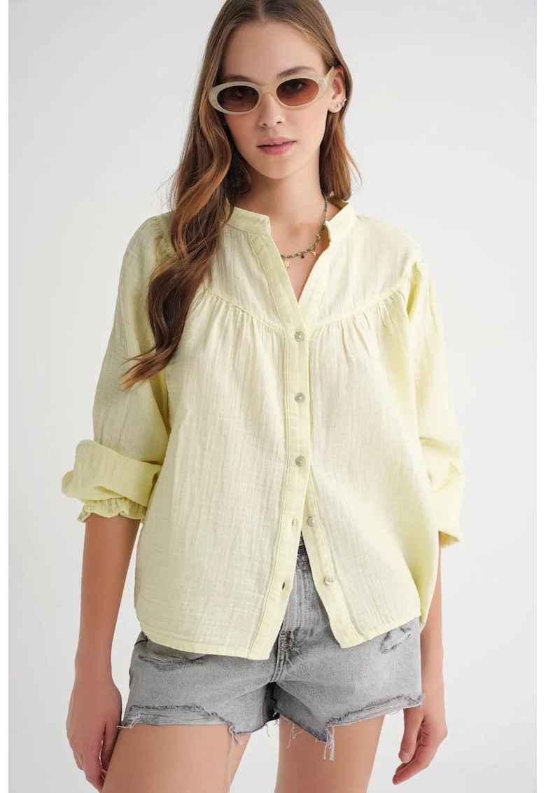 Camasa dama - camasa din amestec de in - galben chihlimbar - textil
