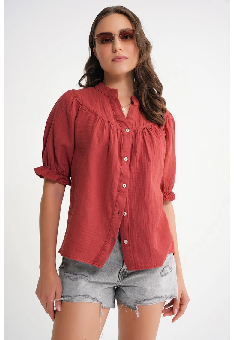 Camasa dama - camasa cu maneca scurta - rosu caramiziu - amestec de in