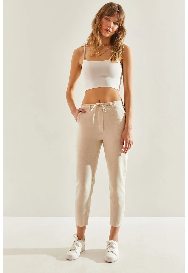 Pantaloni dama - jogging - talie elastica - bej natural - in -