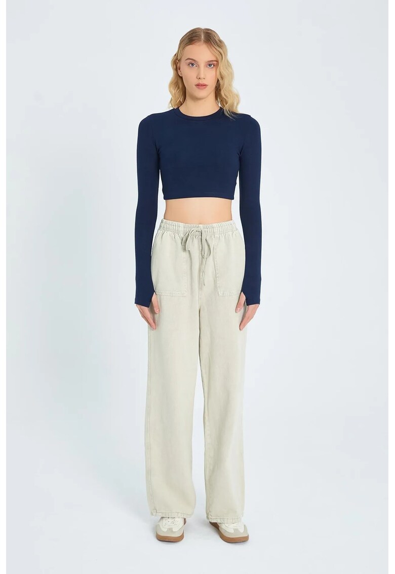 Pantaloni dama - bumbac - talie elastica - croiala dreapta - bej