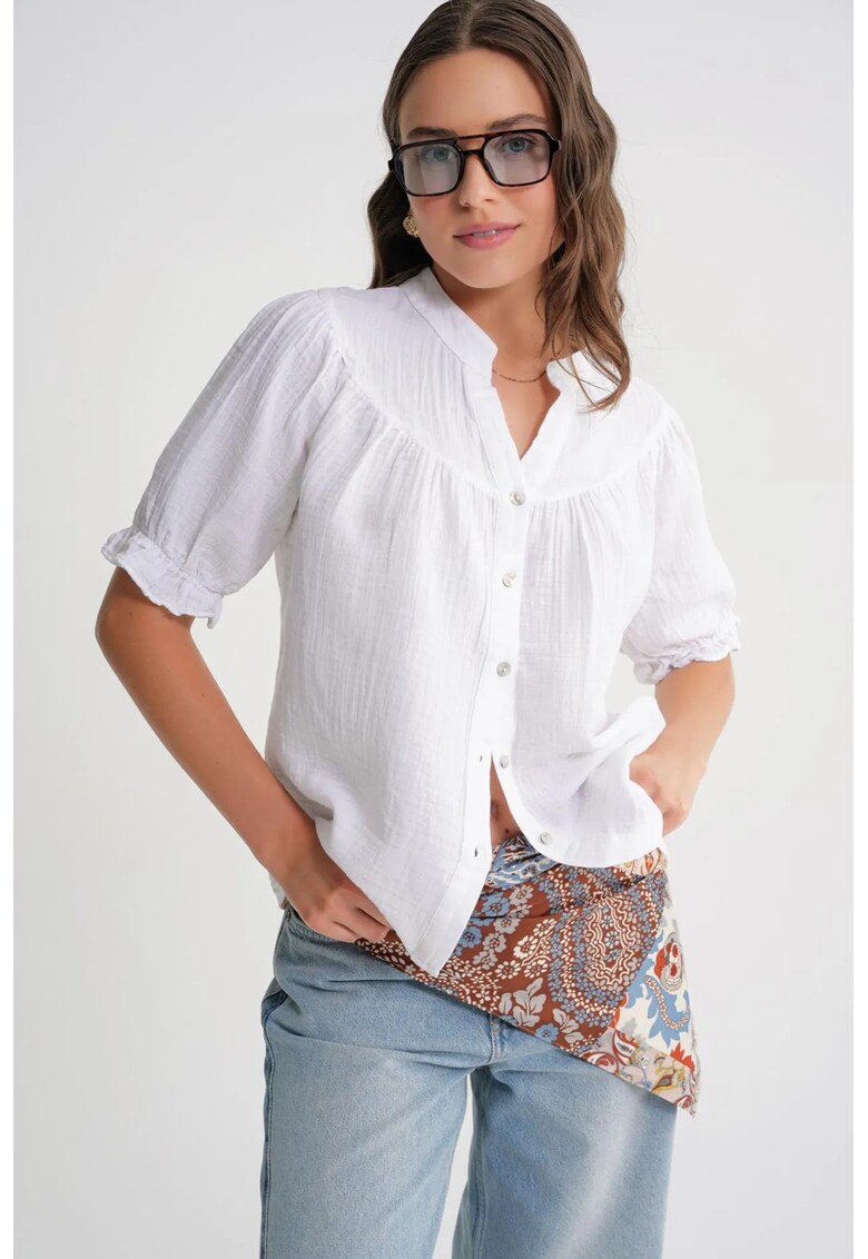 Camasa dama - camasa cu maneca scurta - alb - amestec de in