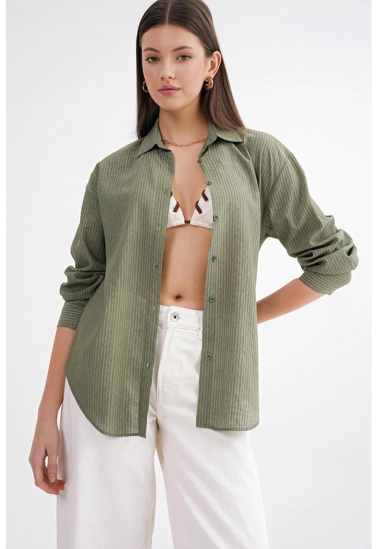 Camasa dama - camasa poplin Relaxed Fit - verde khaki - textil