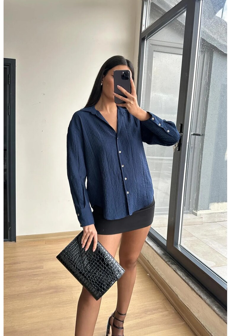 Camasa dama - camasa cu maneca lunga - albastru marin - textil