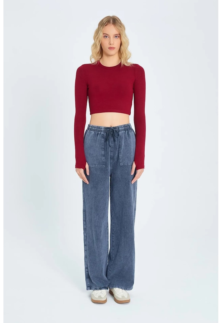 Pantaloni dama - bumbac - talie elastica - Albastru marin