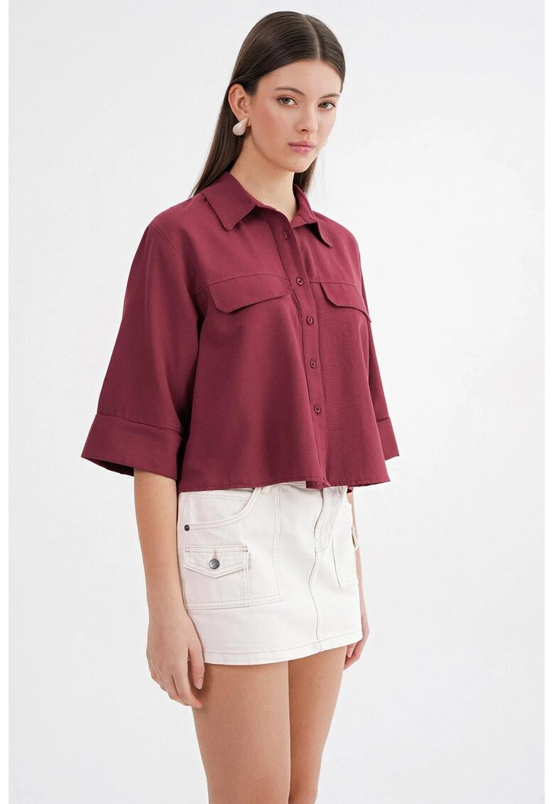 Camasa dama - camasa scurta - bumbac - rosu burgund