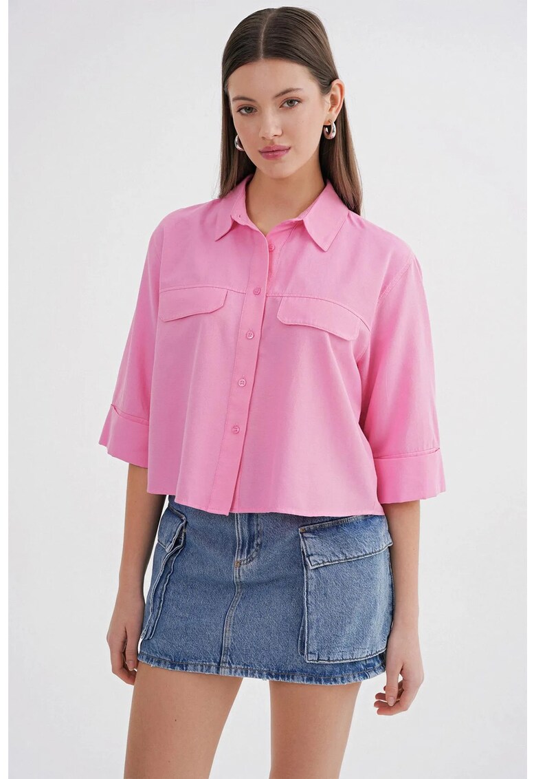 Camasa dama - scurta - bumbac - roz pudrat