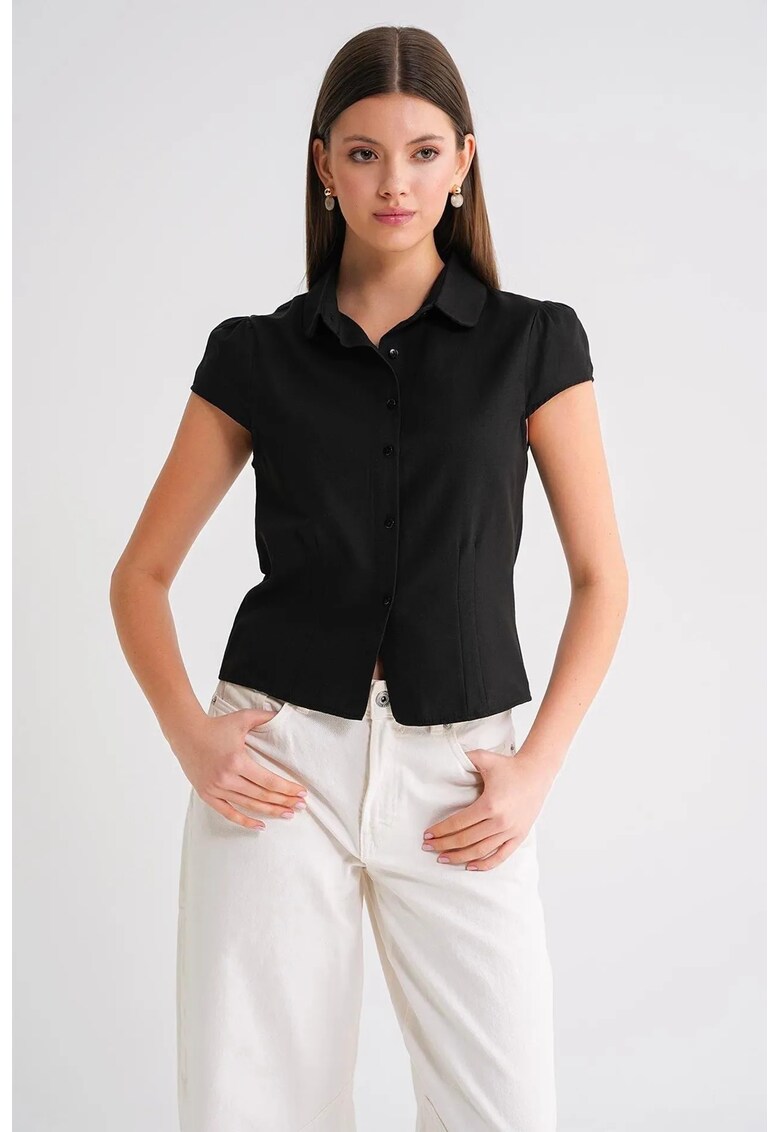 Camasa dama - camasa Poplin Slim Fit - negru - textil