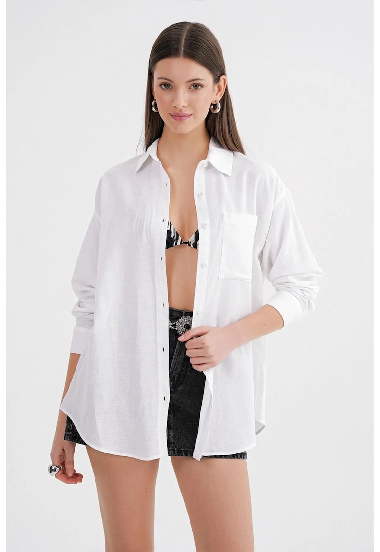 Camasa dama supradimensionata - alb - amestec de in