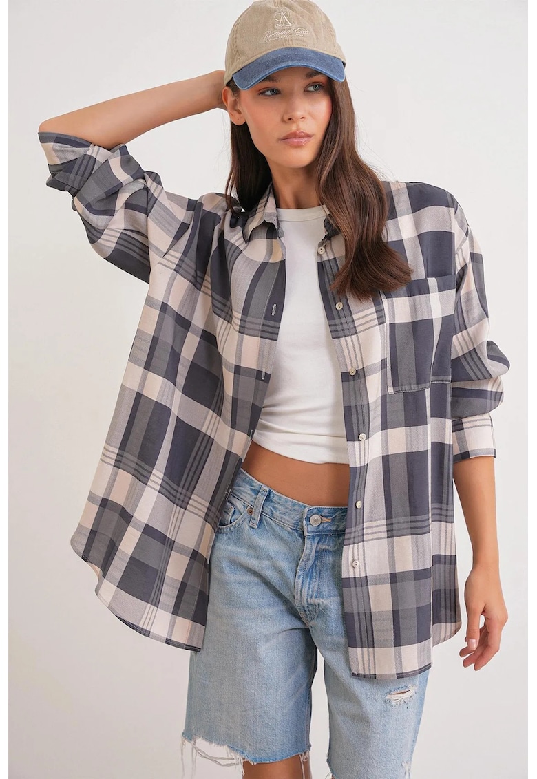 Camasa dama oversize gri inchis - Gri inchis