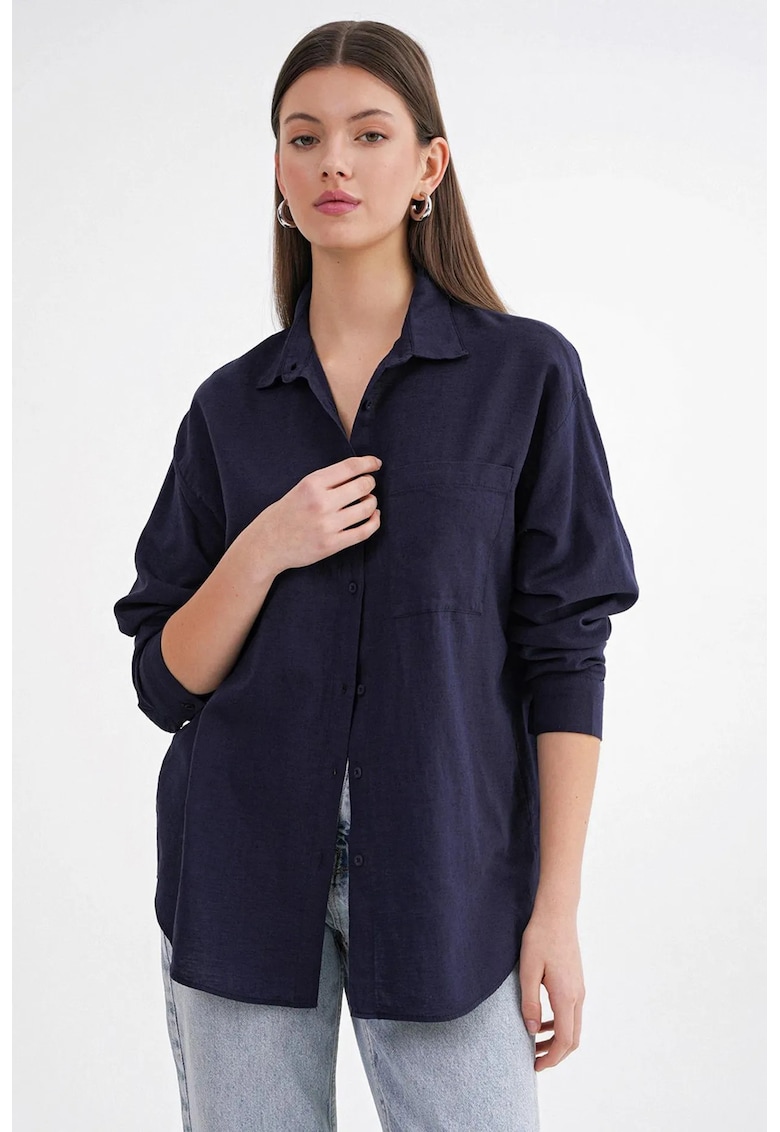 Camasa dama - camasa oversize - albastru marin - amestec de in