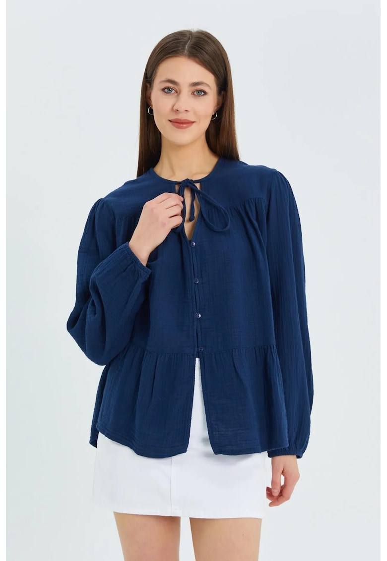 Camasa dama - bluza cu maneca lunga - croiala relaxata - albastru marin - textil