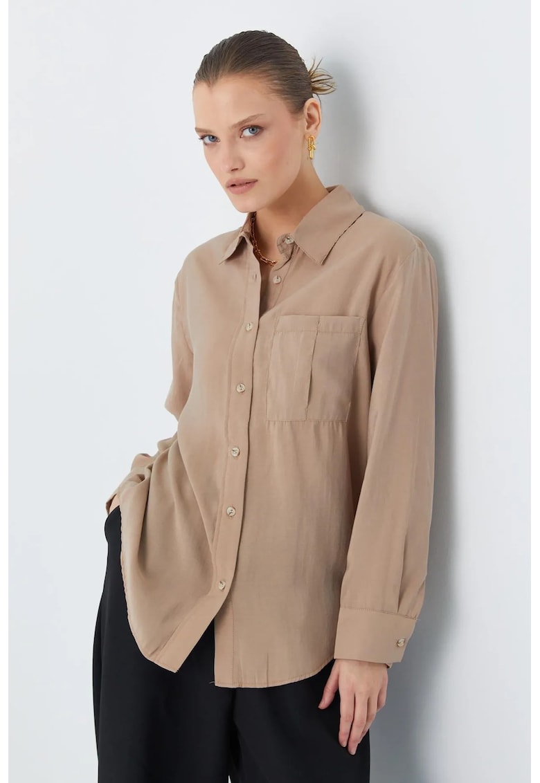Camasa dama - Relaxed Fit - buzunar - maro camel - textil