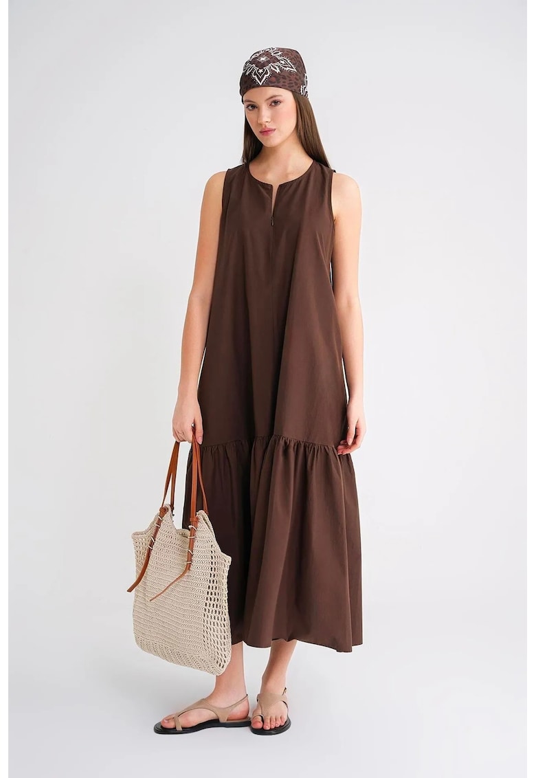 Rochie Maxi detalii cu volane - maro - textil