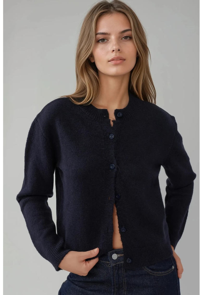 Cardigan - guler rotund - slim fit - bleumarin - tricot