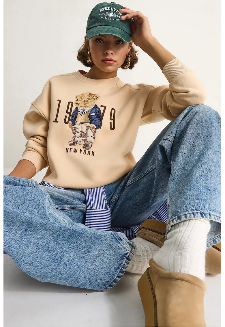 Hanorac dama - Relaxed Fit - Bej Natural - textil