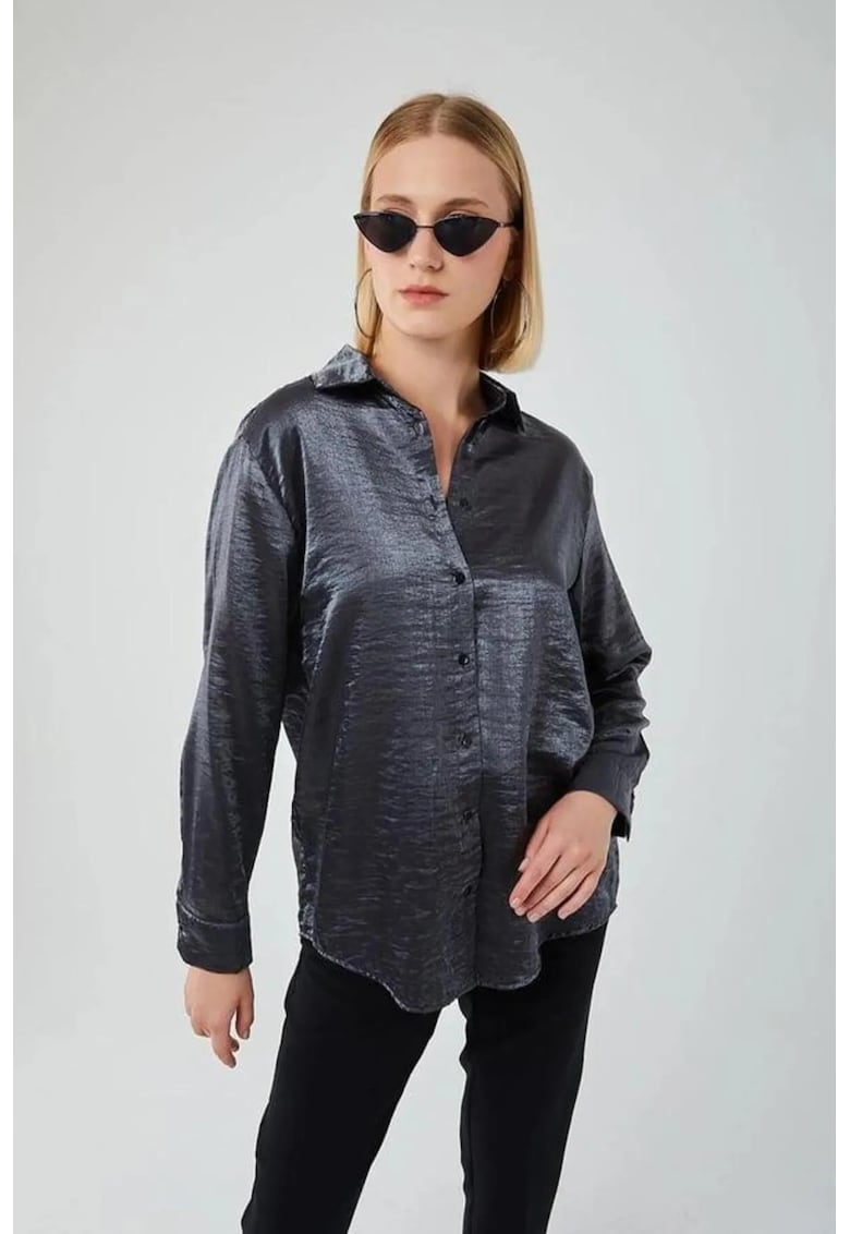 Camasa dama - metalica cu maneca lunga - gri inchis - textil