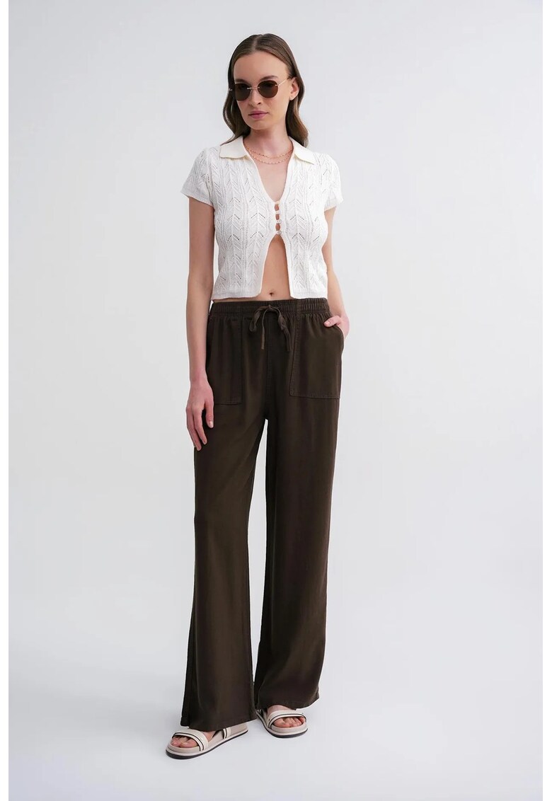 Pantaloni dama - talie elastica - croiala dreapta - verde kaki - textil