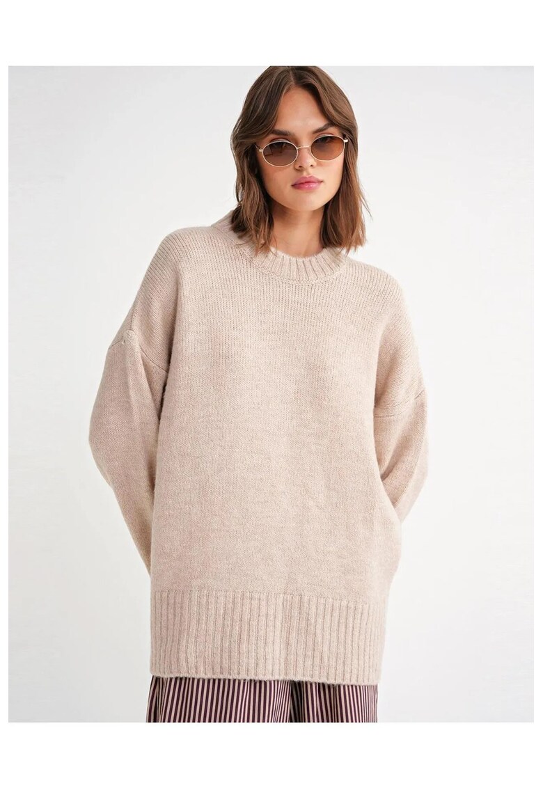 Pulovere dama - pulover supradimensionat - bej natural - textil -