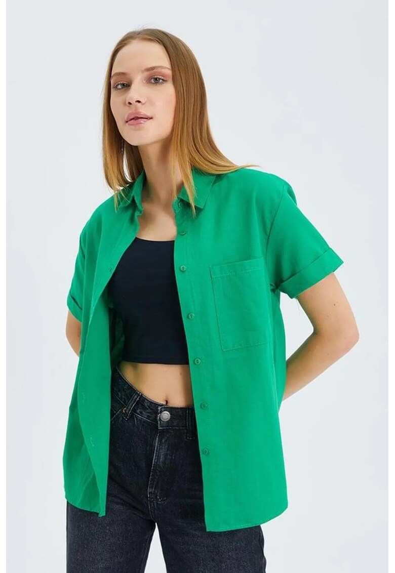 Camasa dama - poplin Slim Fit cu buzunar - verde - textil