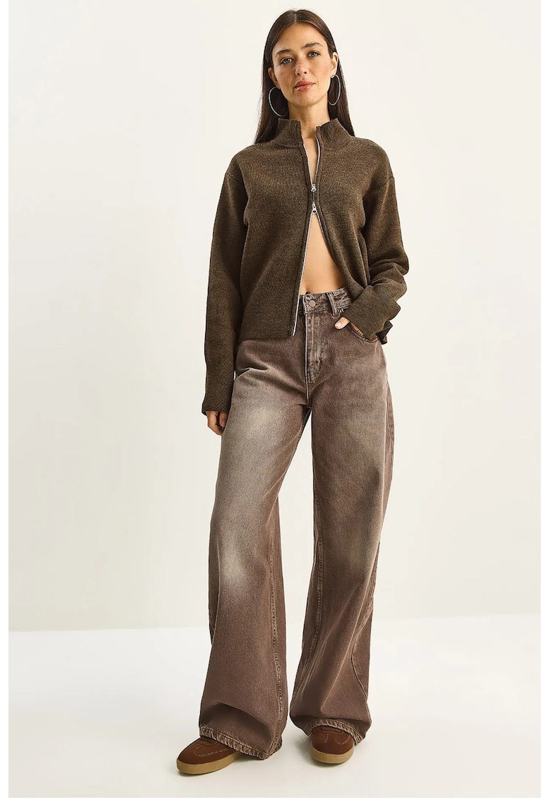 Pantaloni dama - denim - talie inalta - picior larg - maro mocha