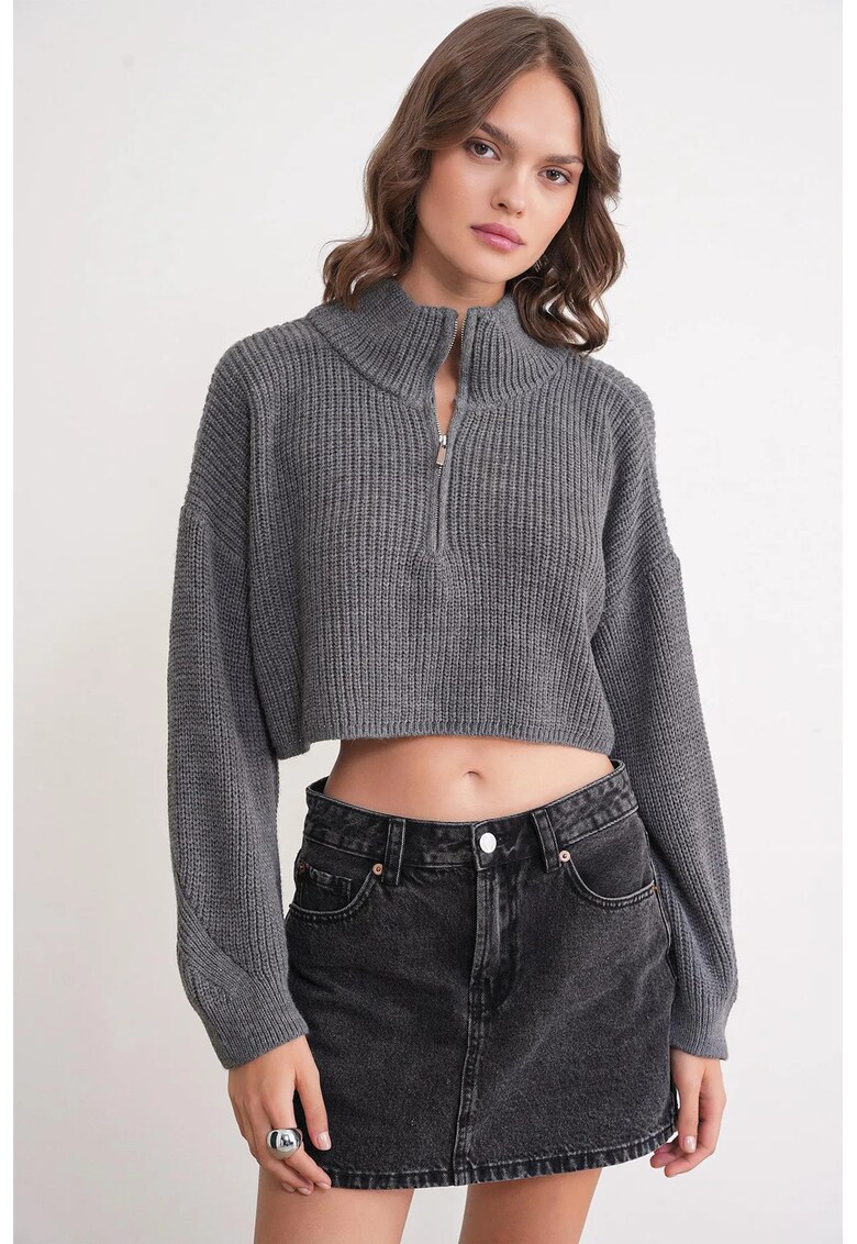 Pulover dama - Gri inchis - Tricot -