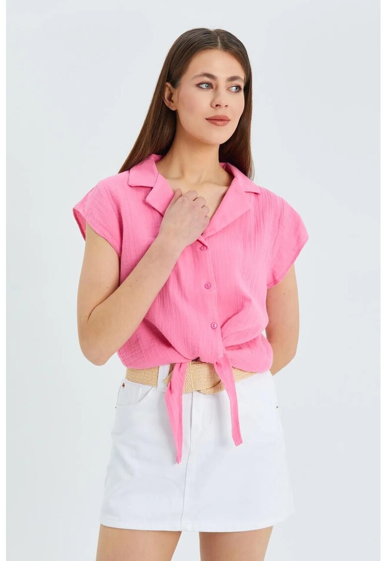Camasa dama - camasa scurta - roz pudrat - textil
