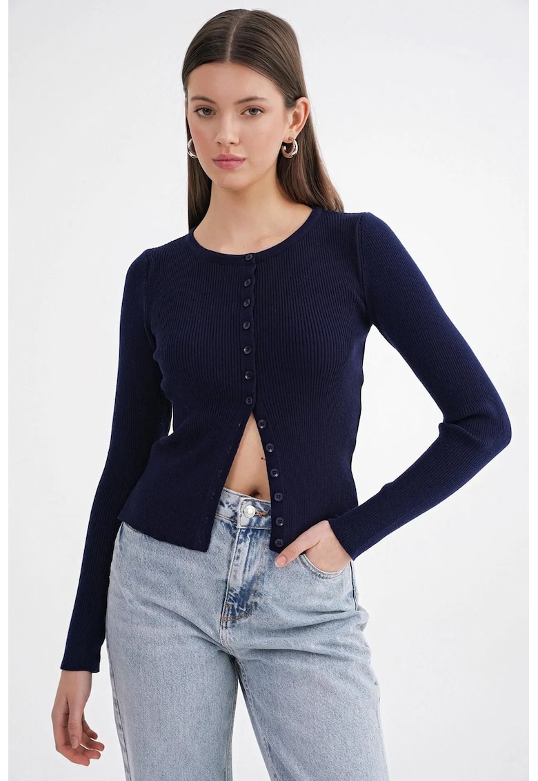 Cardigan - slim fit - bleumarin - tricot - Bleumarin