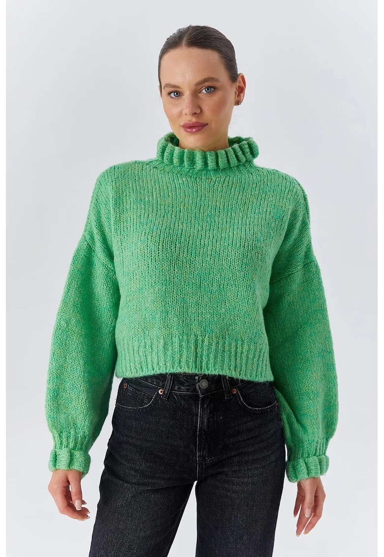 Pulover scurt - Tricot - Guler inalt - Verde menta